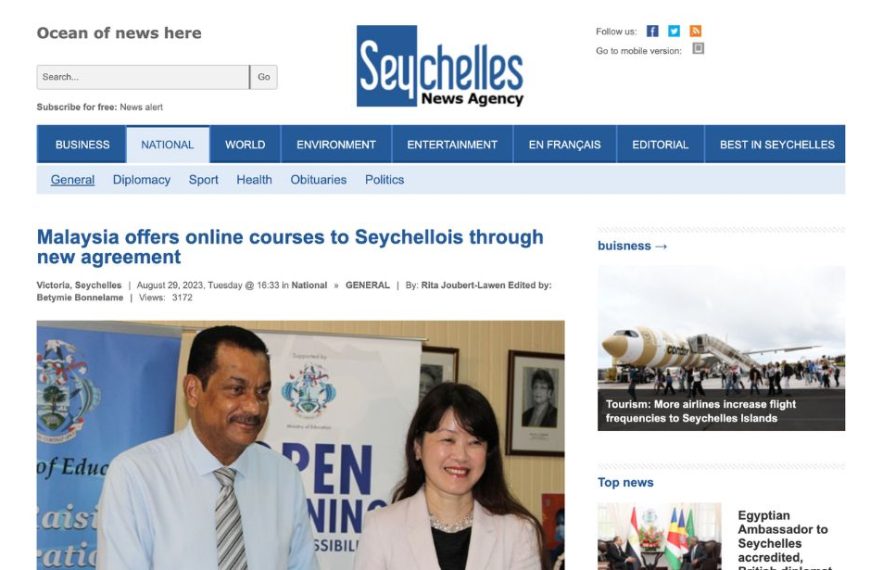 Malaysia offers online courses to Seychellois through new agreement