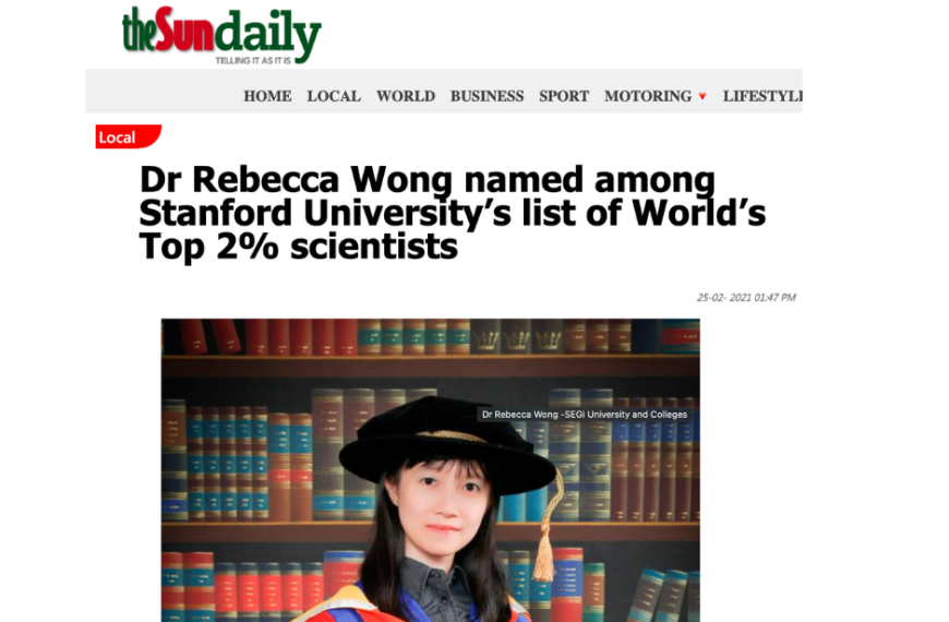 Dr Rebecca Wong named among Stanford University’s list of World’s Top 2% scientists