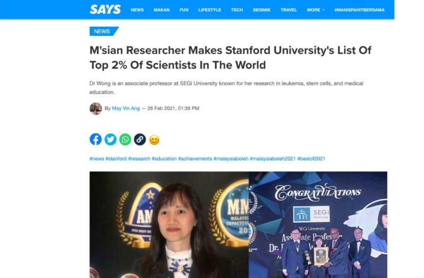 M’sian Researcher Makes Stanford University’s List Of Top 2% Of Scientists In The World