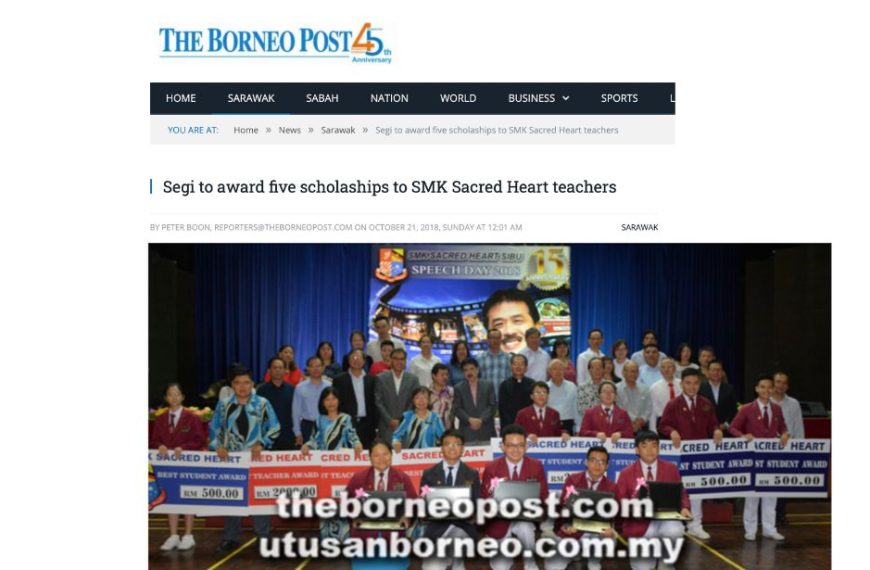 Segi to award five scholaships to SMK Sacred Heart teachers